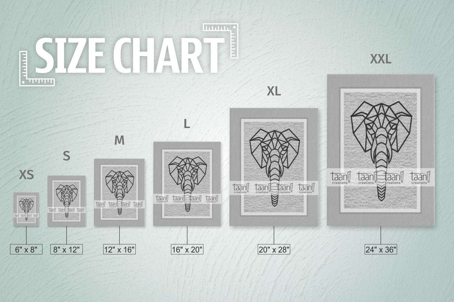 Taani Creations SIZE CHART for Paintings without Frame